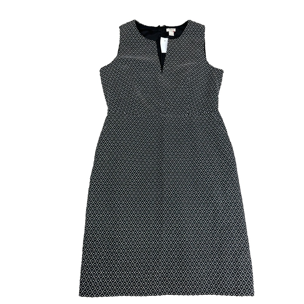 J. Crew Blk/White Textured Dot Print Split Neck Sleeveless Sheath Dress Sz 8 NWT
